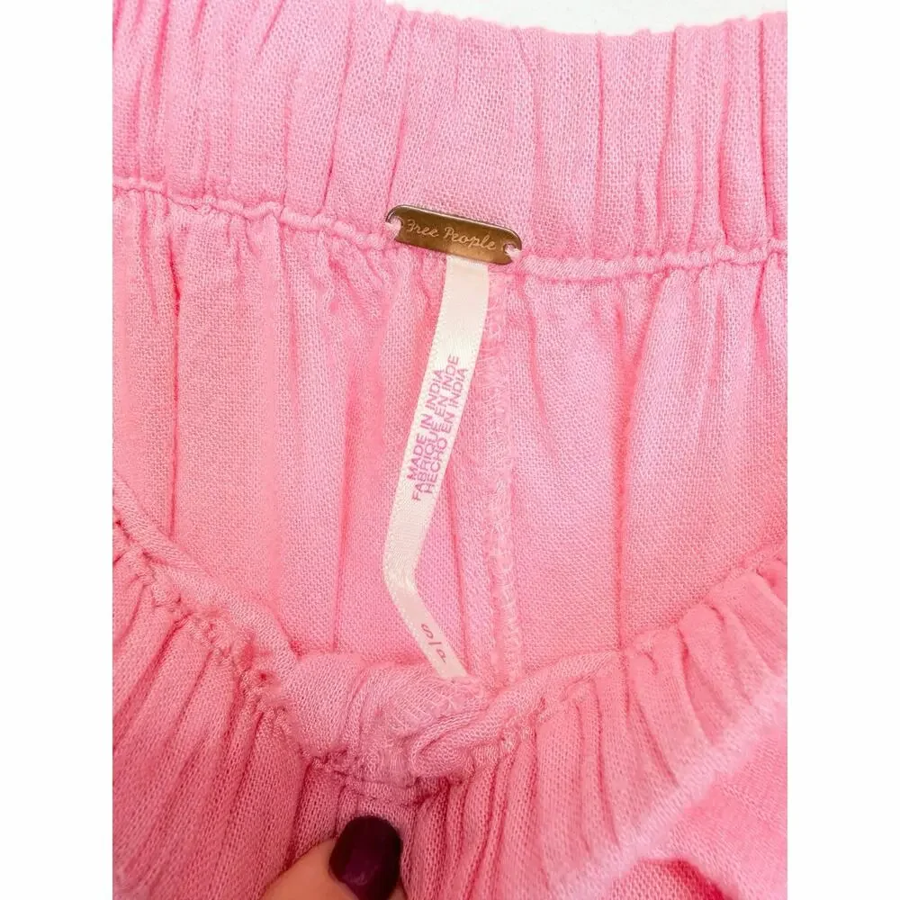 FREE PEOPLE Quinn Harem Pants Pastel Pink Small Baggy Boho Yoga Linen Blend